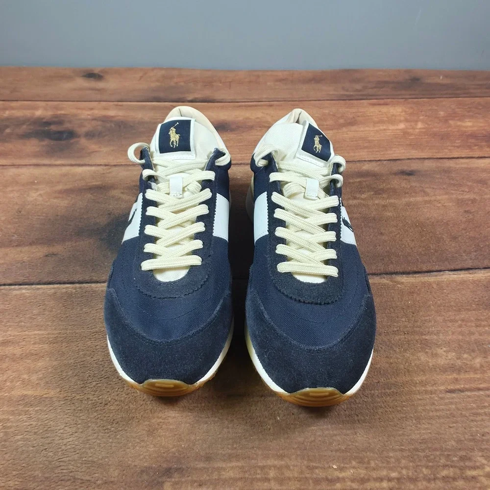Polo Ralph Lauren Train 85 Sneakers Mens Navy Cream Size 11 Suede Canvas Low Top
